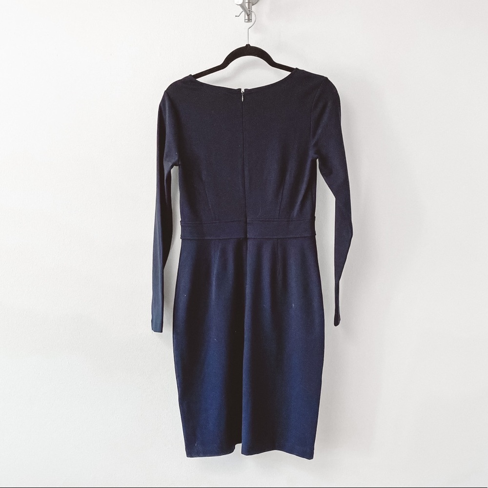 Lark & Ro Preppy Fall Winter Chic Casual Shiftโ V Neck Midi Dress Navy Blue